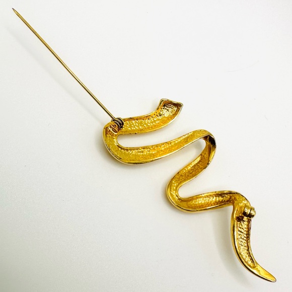 VINTAGE Gold Tone Large Textured Squiggle Brooch Brushstroke Statement Pin - Picture 3 of 8